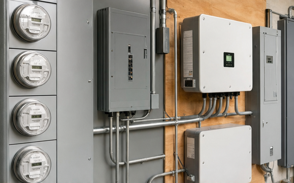 Smart meters and solar equipment serve a San Francisco multifamily building