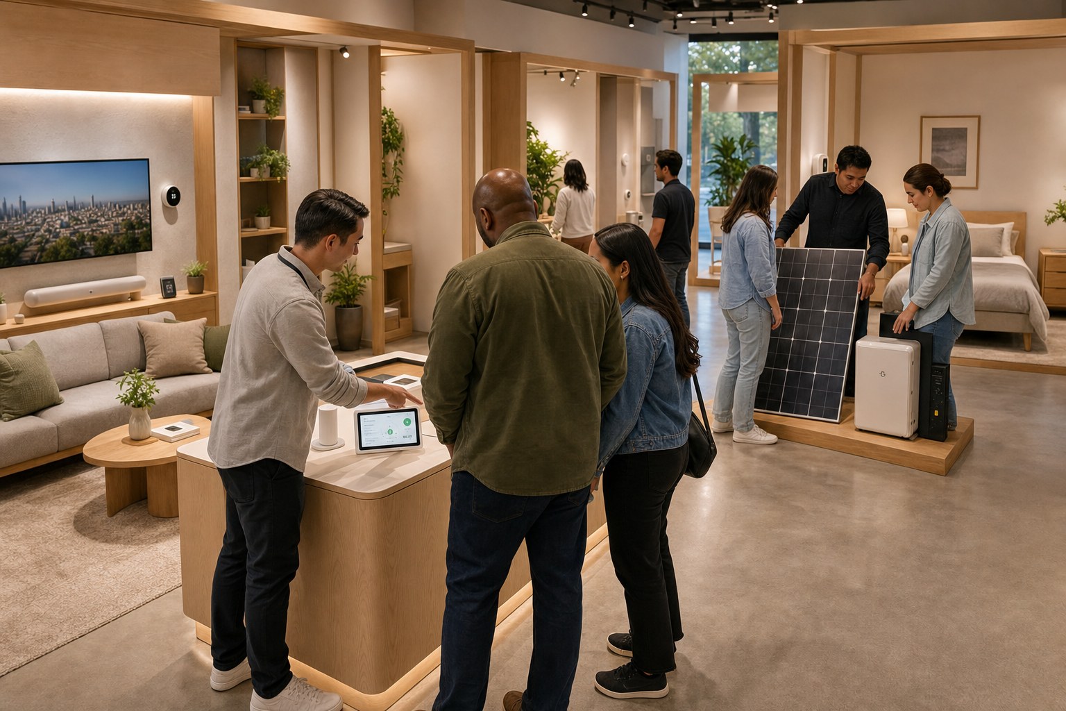 Visitors testing a Civic Energy monitor inside the Google offsite store
